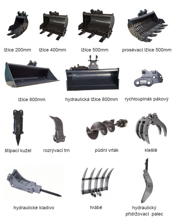 Minibagr BG910.01 II lžíce 400mm, přidržovací palec mechanický