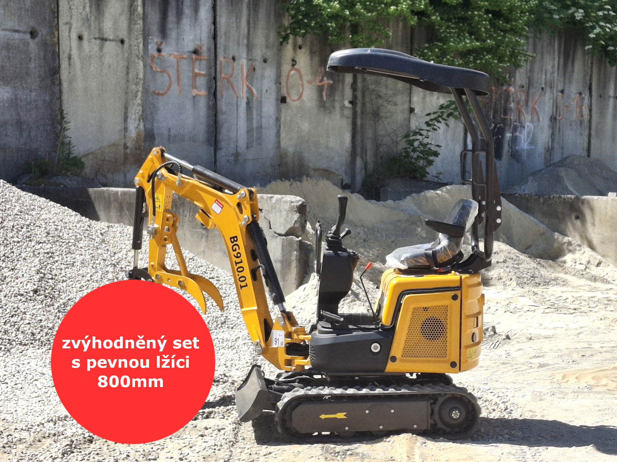Minibagr BG910.01 II zvýhodněný set s pevnou lžíci 800mm