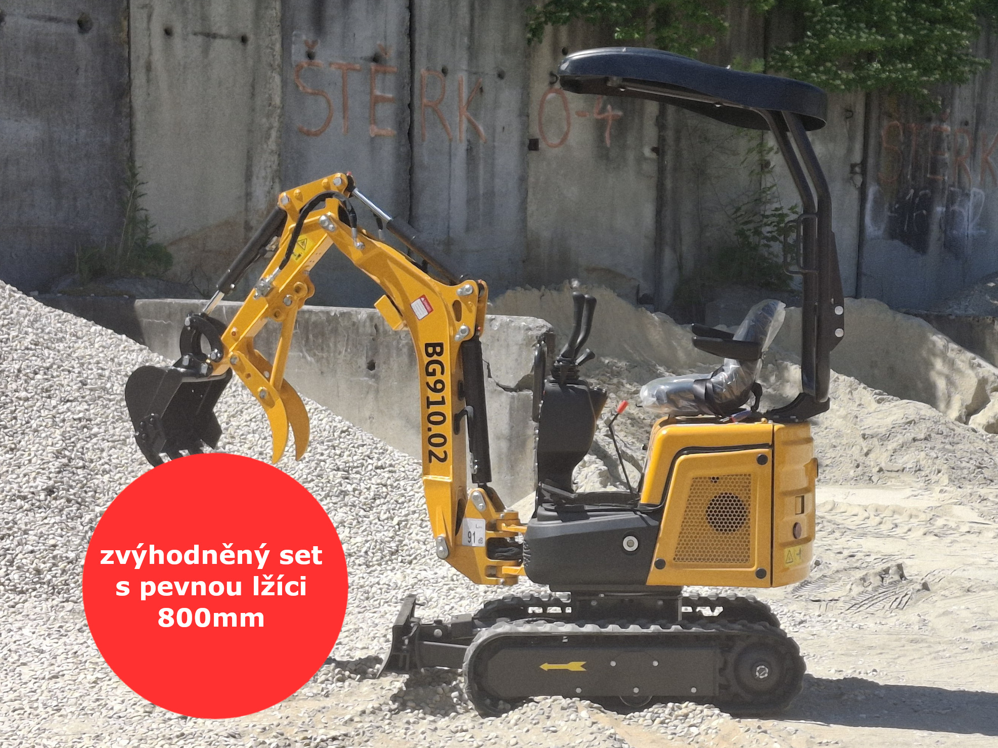 Minibagr BG910.02 II zvýhodněný set s pevnou lžíci 800mm